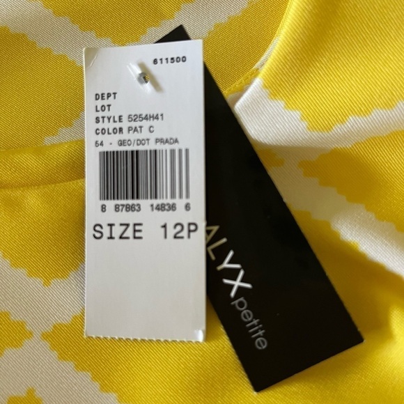 ALYX, NWT, WOMENS YELLOW & WHITE SLEEVELESS, SHEATH DRESS. SIZE 12P - Picture 5 of 6